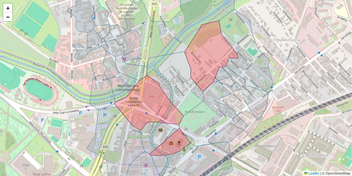 Szczegółowa mapa kodu pocztowego 20-301 z granicami, sąsiednimi kodami pocztowymi i urzędami pocztowymi