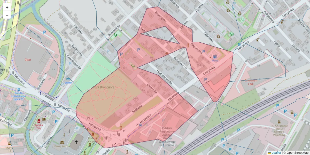 Szczegółowa mapa kodu pocztowego 20-304 z granicami, sąsiednimi kodami pocztowymi i urzędami pocztowymi
