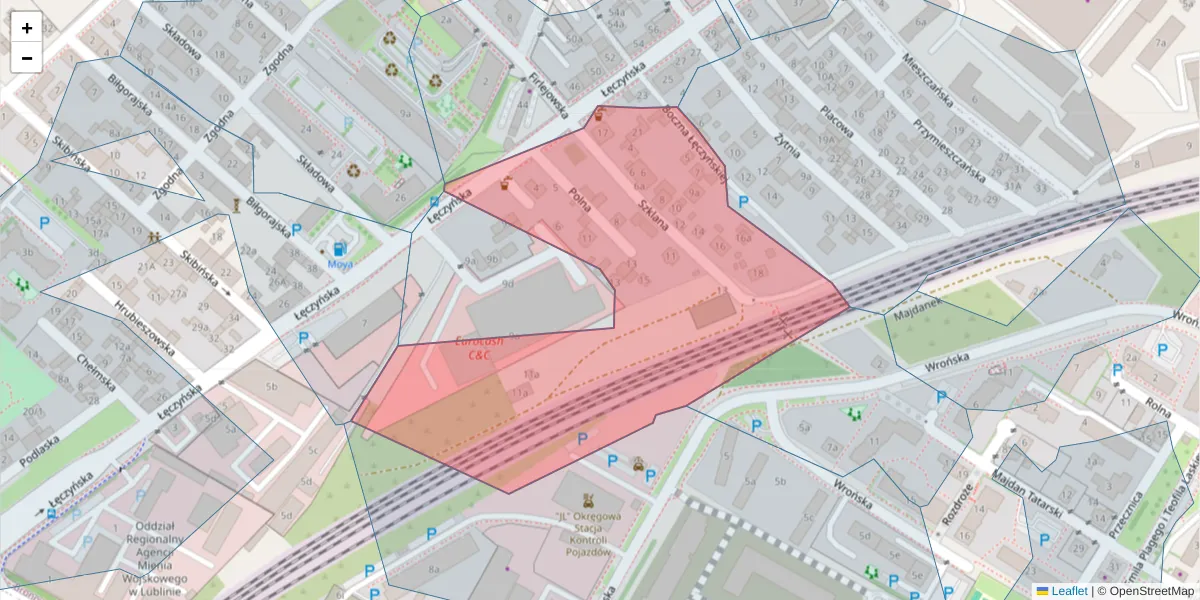 Szczegółowa mapa kodu pocztowego 20-310 z granicami, sąsiednimi kodami pocztowymi i urzędami pocztowymi