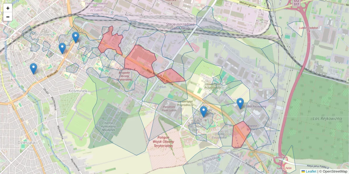Szczegółowa mapa kodu pocztowego 20-315 z granicami, sąsiednimi kodami pocztowymi i urzędami pocztowymi