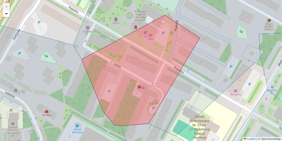 Szczegółowa mapa kodu pocztowego 20-321 z granicami, sąsiednimi kodami pocztowymi i urzędami pocztowymi