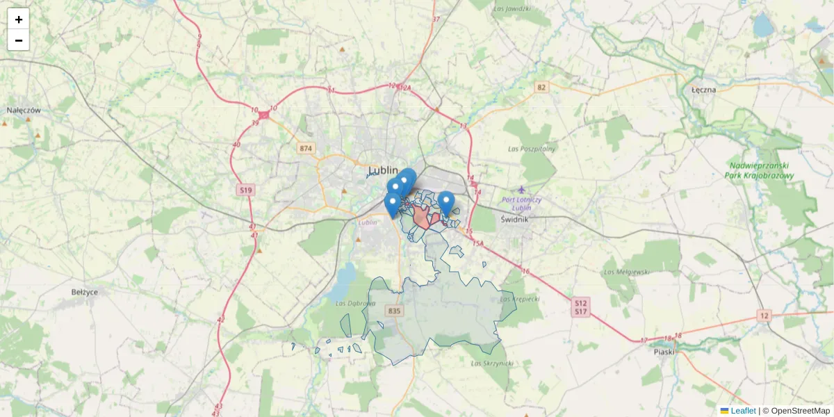 Szczegółowa mapa kodu pocztowego 20-325 z granicami, sąsiednimi kodami pocztowymi i urzędami pocztowymi