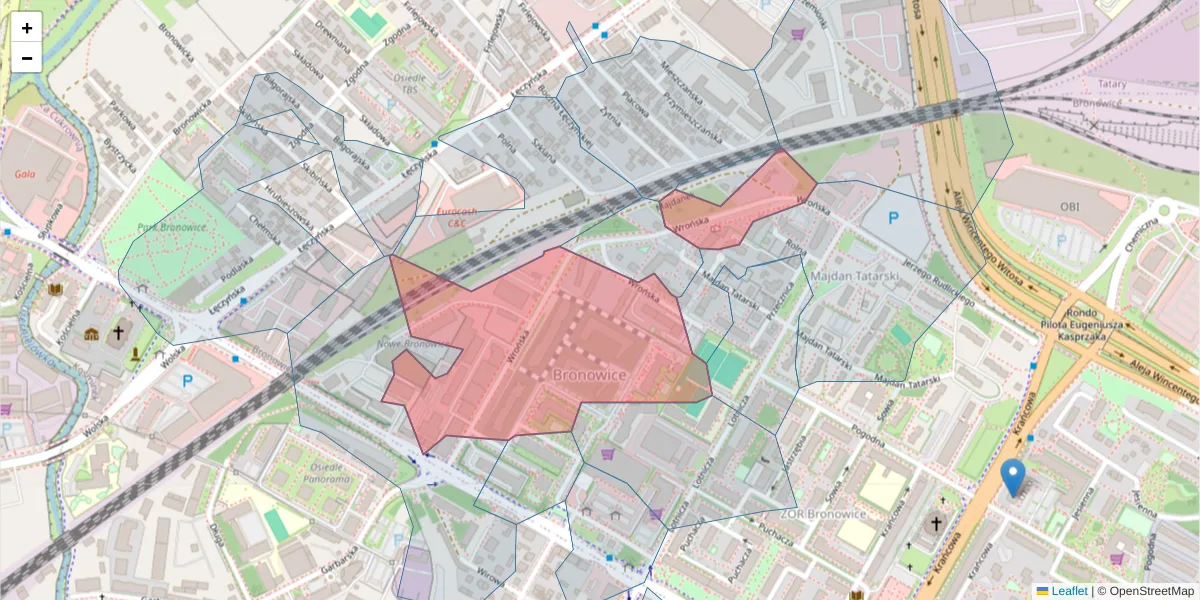 Szczegółowa mapa kodu pocztowego 20-327 z granicami, sąsiednimi kodami pocztowymi i urzędami pocztowymi