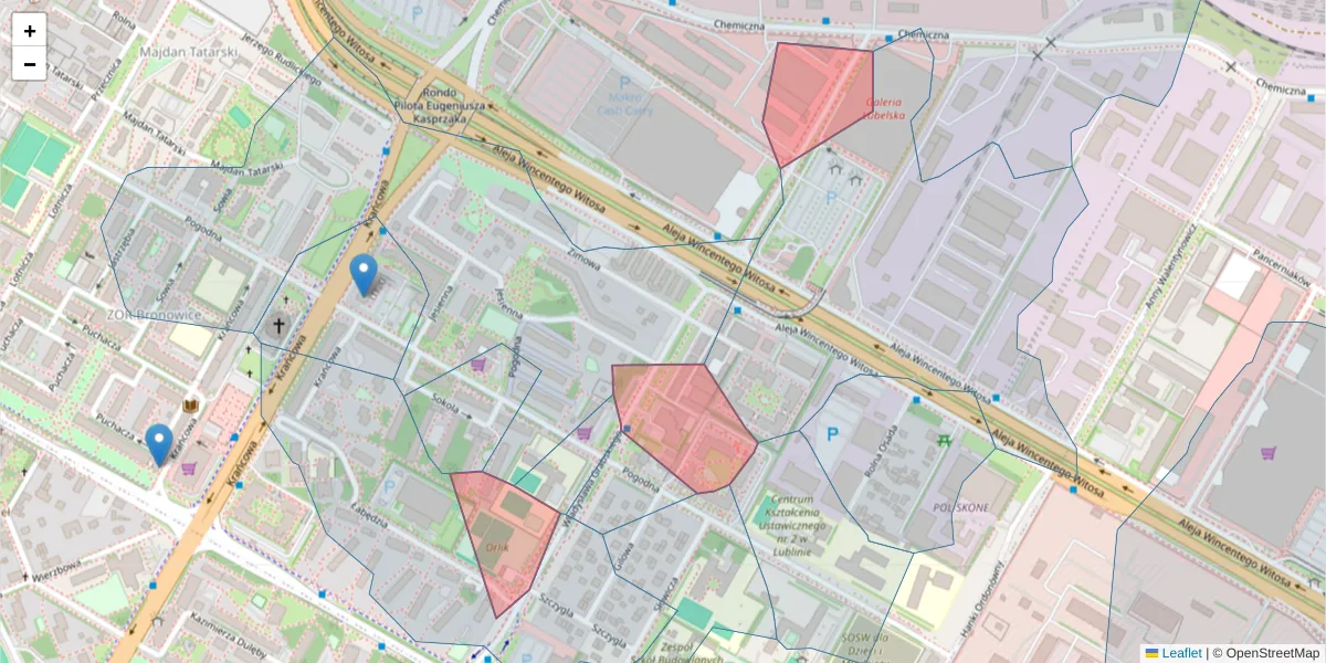 Szczegółowa mapa kodu pocztowego 20-330 z granicami, sąsiednimi kodami pocztowymi i urzędami pocztowymi