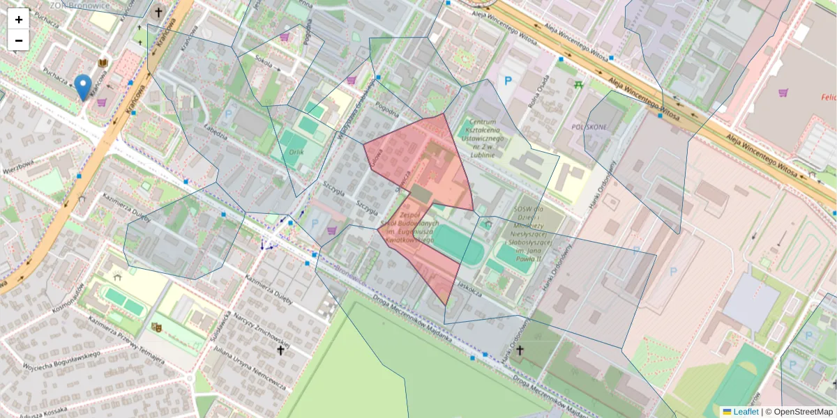 Szczegółowa mapa kodu pocztowego 20-336 z granicami, sąsiednimi kodami pocztowymi i urzędami pocztowymi