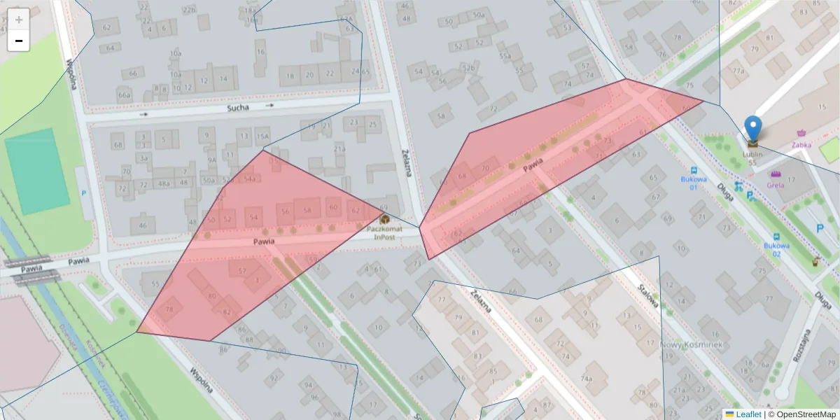 Szczegółowa mapa kodu pocztowego 20-343 z granicami, sąsiednimi kodami pocztowymi i urzędami pocztowymi