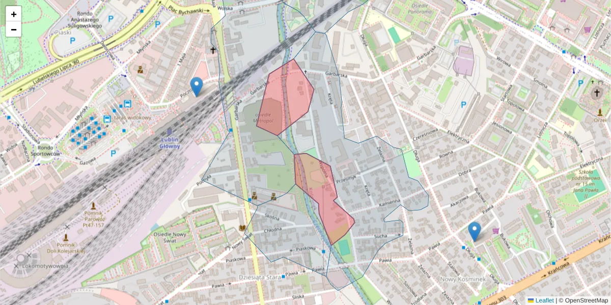 Szczegółowa mapa kodu pocztowego 20-344 z granicami, sąsiednimi kodami pocztowymi i urzędami pocztowymi