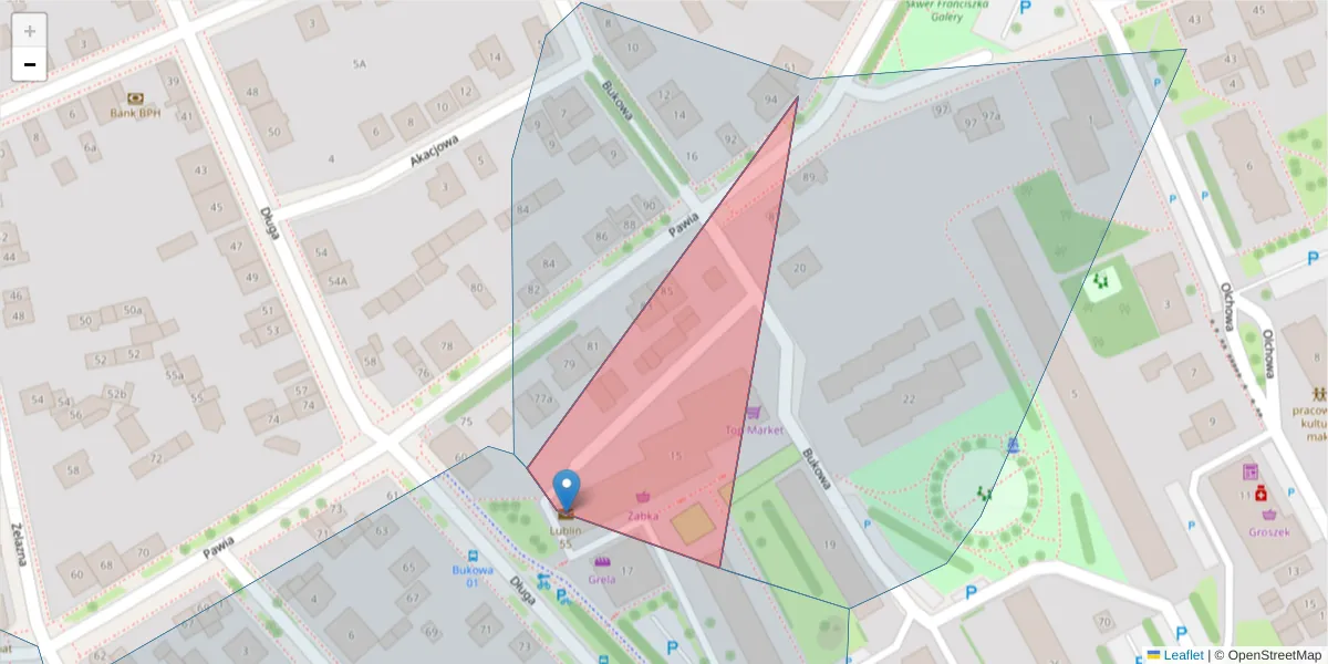 Szczegółowa mapa kodu pocztowego 20-348 z granicami, sąsiednimi kodami pocztowymi i urzędami pocztowymi
