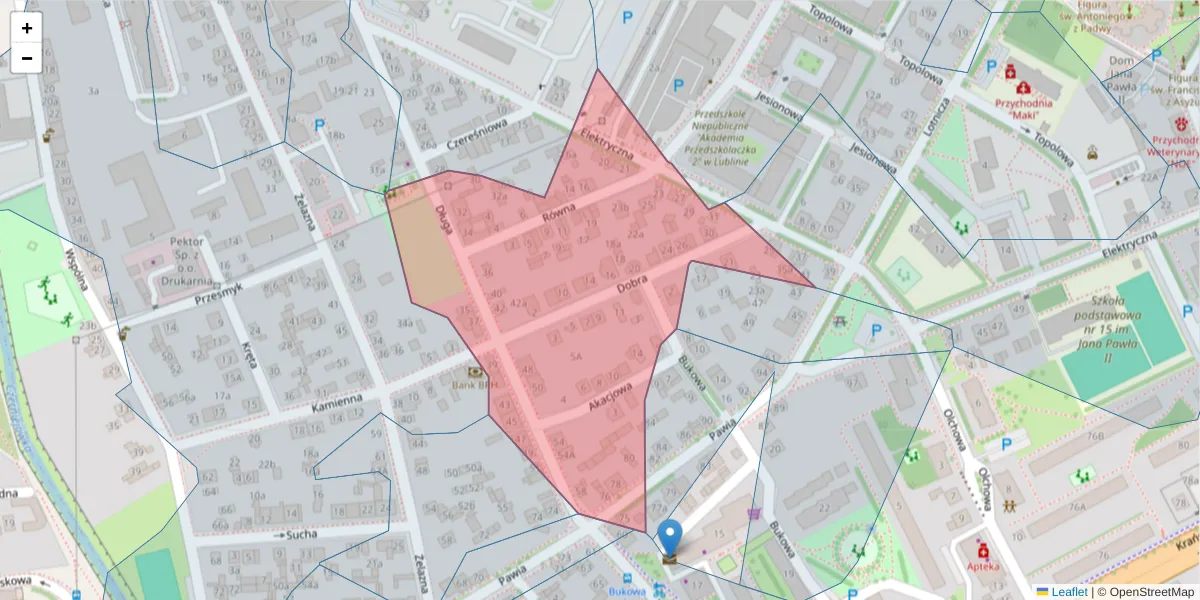 Szczegółowa mapa kodu pocztowego 20-350 z granicami, sąsiednimi kodami pocztowymi i urzędami pocztowymi