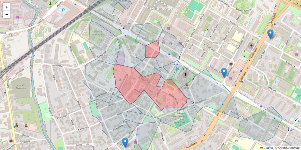 Szczegółowa mapa kodu pocztowego 20-352 z granicami, sąsiednimi kodami pocztowymi i urzędami pocztowymi