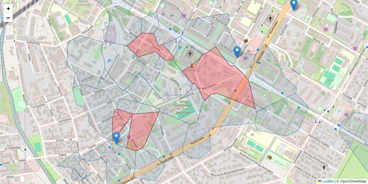 Szczegółowa mapa kodu pocztowego 20-353 z granicami, sąsiednimi kodami pocztowymi i urzędami pocztowymi