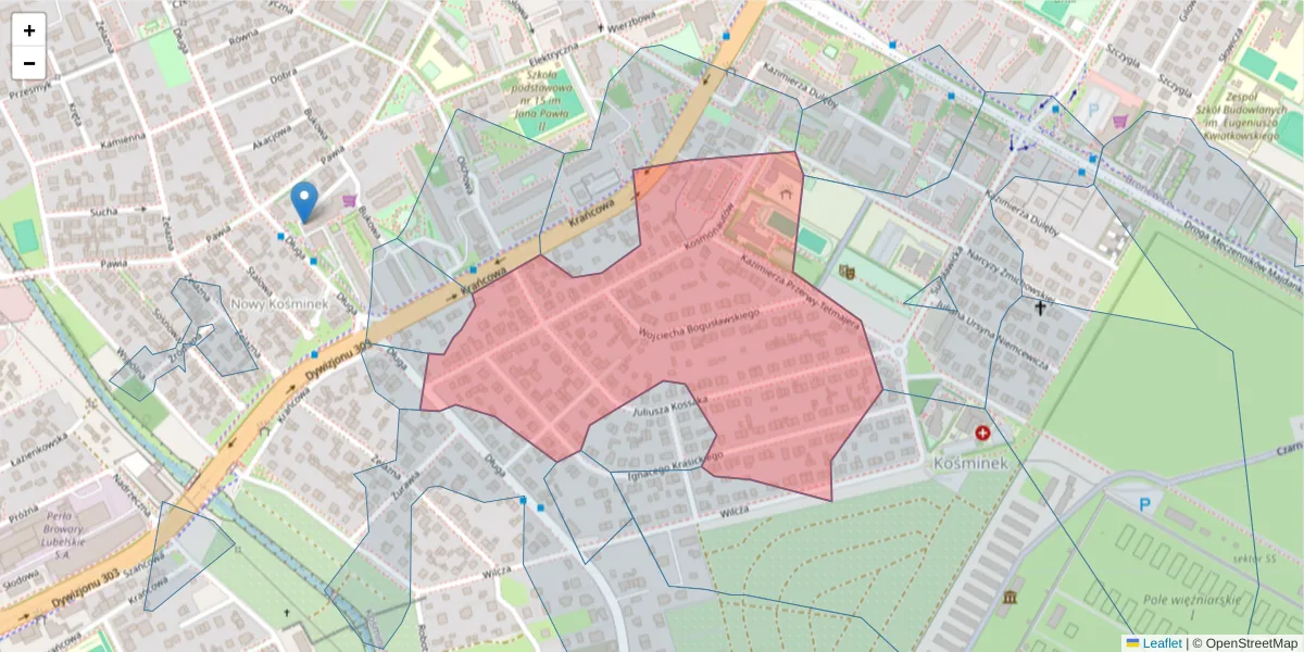 Szczegółowa mapa kodu pocztowego 20-358 z granicami, sąsiednimi kodami pocztowymi i urzędami pocztowymi