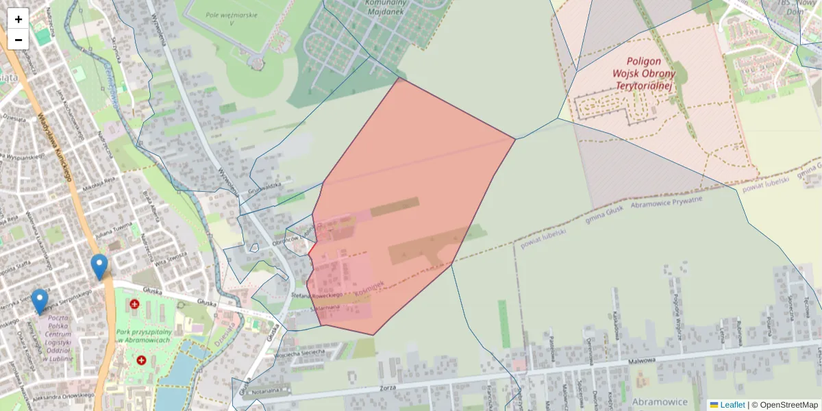 Szczegółowa mapa kodu pocztowego 20-379 z granicami, sąsiednimi kodami pocztowymi i urzędami pocztowymi