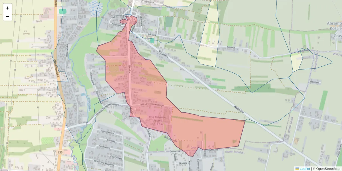 Szczegółowa mapa kodu pocztowego 20-385 z granicami, sąsiednimi kodami pocztowymi i urzędami pocztowymi