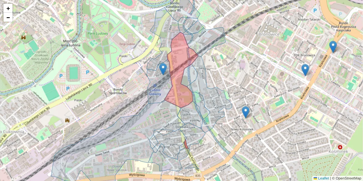 Szczegółowa mapa kodu pocztowego 20-412 z granicami, sąsiednimi kodami pocztowymi i urzędami pocztowymi