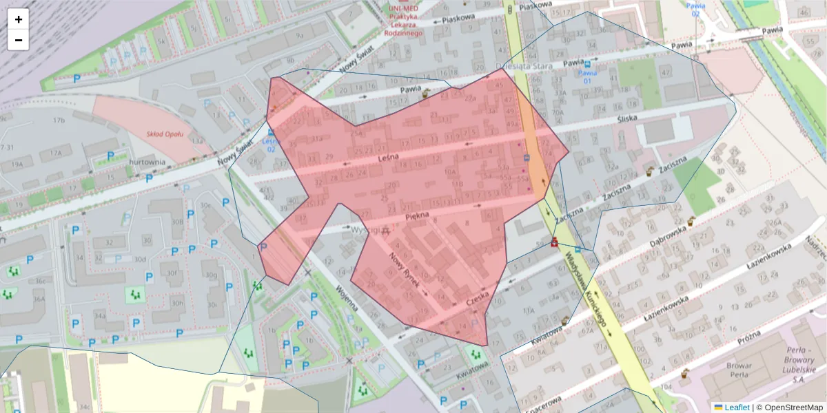 Szczegółowa mapa kodu pocztowego 20-423 z granicami, sąsiednimi kodami pocztowymi i urzędami pocztowymi