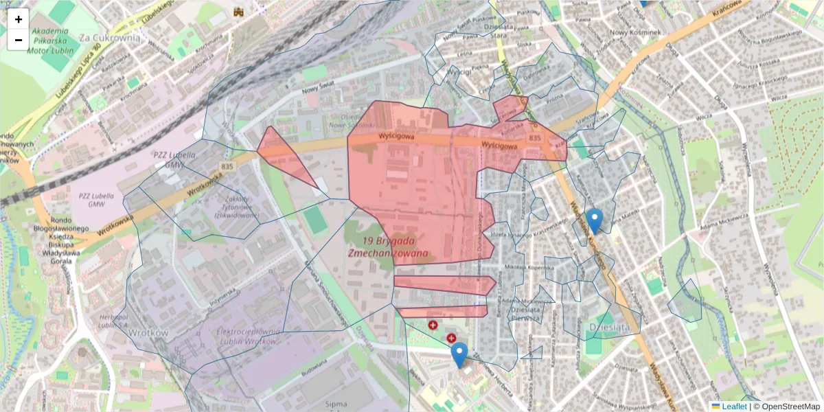 Szczegółowa mapa kodu pocztowego 20-425 z granicami, sąsiednimi kodami pocztowymi i urzędami pocztowymi