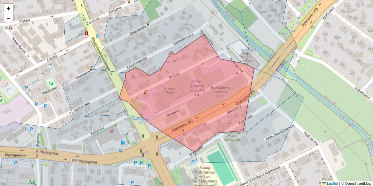 Szczegółowa mapa kodu pocztowego 20-426 z granicami, sąsiednimi kodami pocztowymi i urzędami pocztowymi