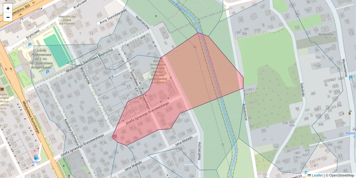 Szczegółowa mapa kodu pocztowego 20-431 z granicami, sąsiednimi kodami pocztowymi i urzędami pocztowymi