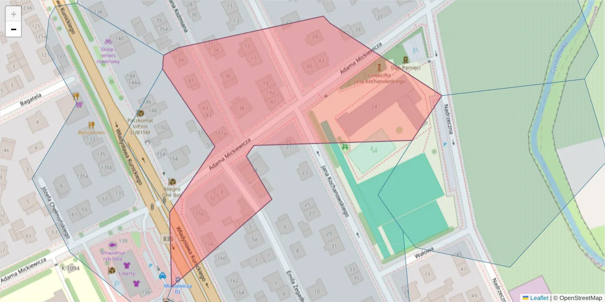 Szczegółowa mapa kodu pocztowego 20-433 z granicami, sąsiednimi kodami pocztowymi i urzędami pocztowymi