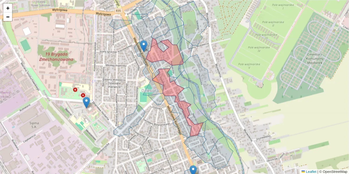 Szczegółowa mapa kodu pocztowego 20-434 z granicami, sąsiednimi kodami pocztowymi i urzędami pocztowymi