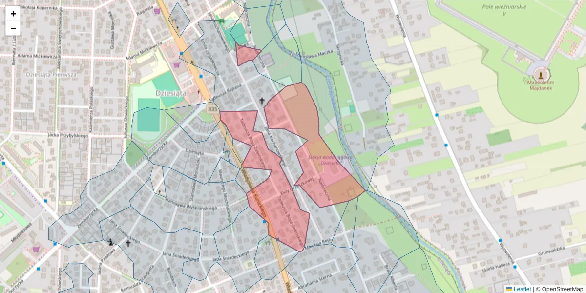 Szczegółowa mapa kodu pocztowego 20-435 z granicami, sąsiednimi kodami pocztowymi i urzędami pocztowymi
