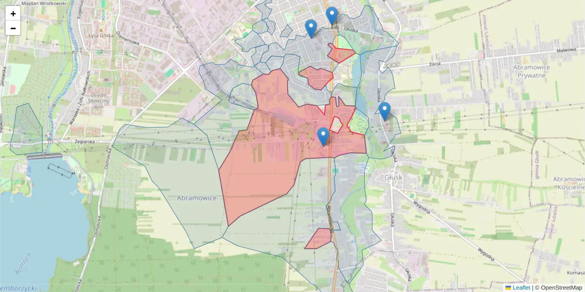 Szczegółowa mapa kodu pocztowego 20-442 z granicami, sąsiednimi kodami pocztowymi i urzędami pocztowymi
