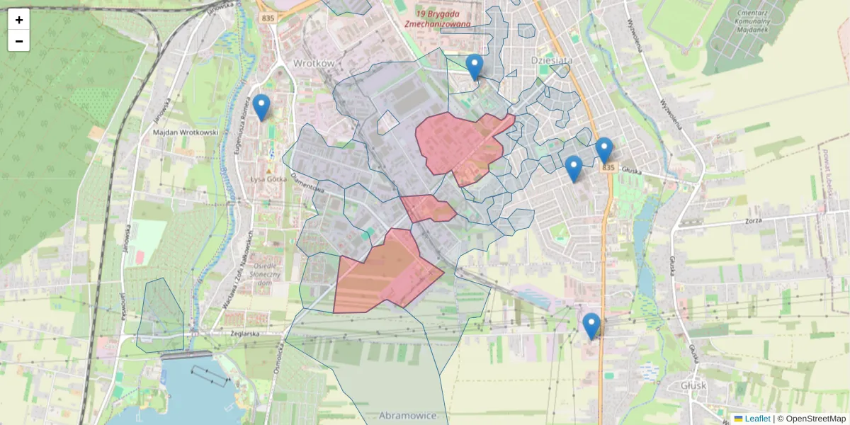 Szczegółowa mapa kodu pocztowego 20-445 z granicami, sąsiednimi kodami pocztowymi i urzędami pocztowymi