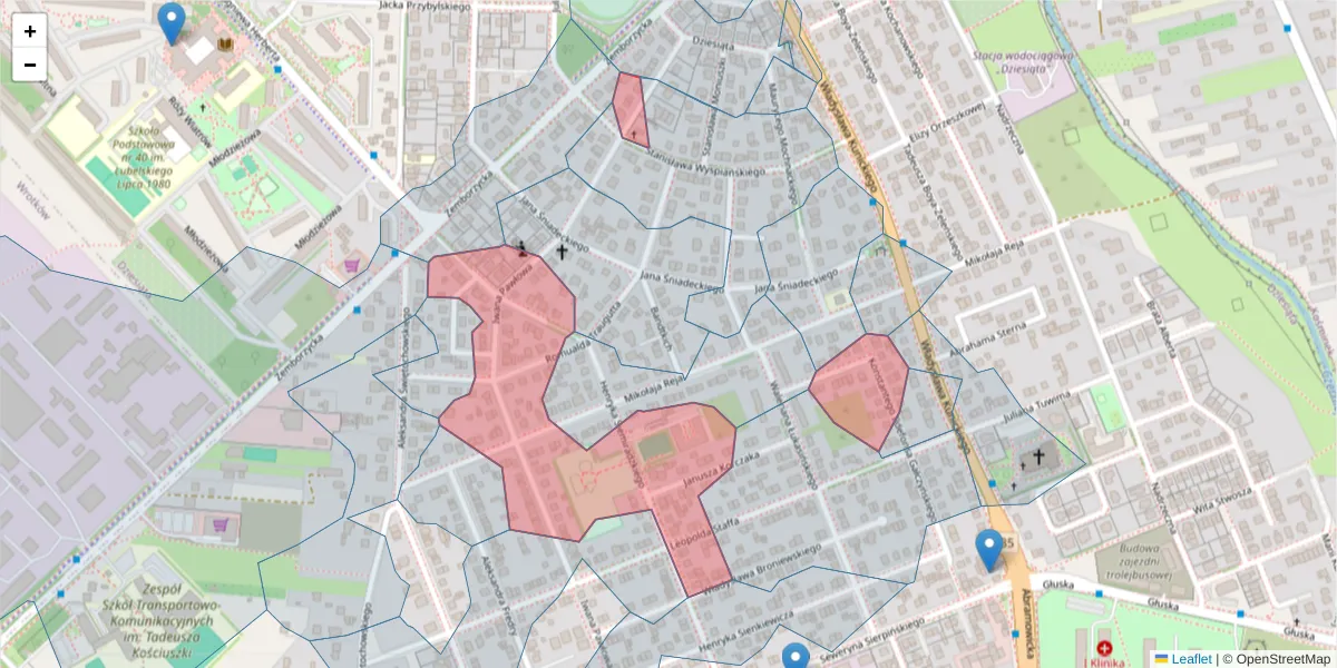 Szczegółowa mapa kodu pocztowego 20-455 z granicami, sąsiednimi kodami pocztowymi i urzędami pocztowymi