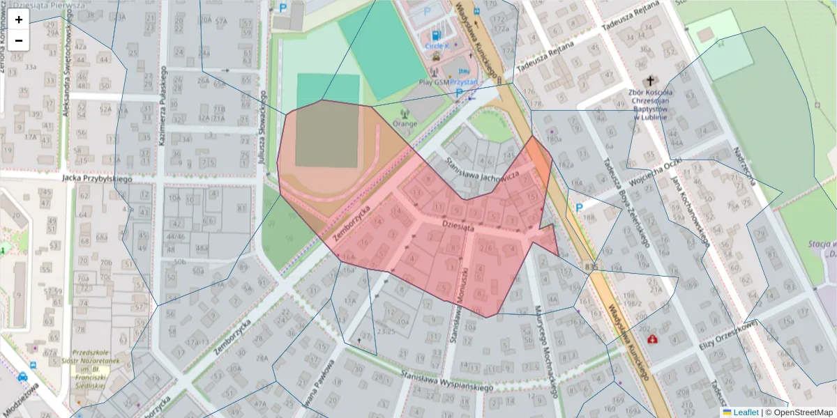 Szczegółowa mapa kodu pocztowego 20-456 z granicami, sąsiednimi kodami pocztowymi i urzędami pocztowymi