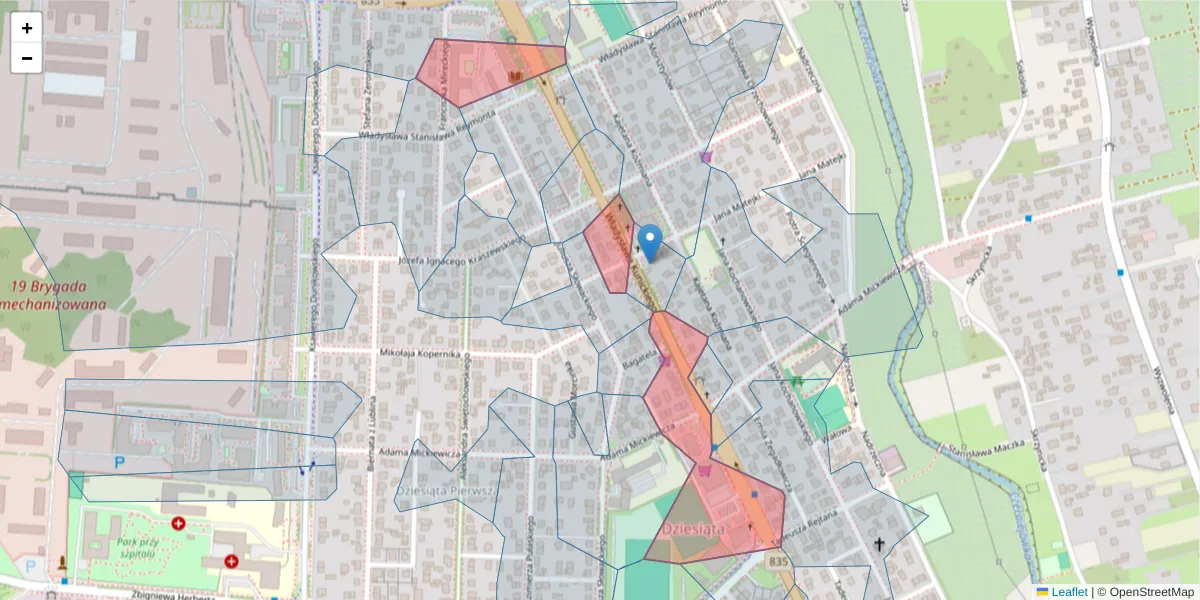 Szczegółowa mapa kodu pocztowego 20-459 z granicami, sąsiednimi kodami pocztowymi i urzędami pocztowymi