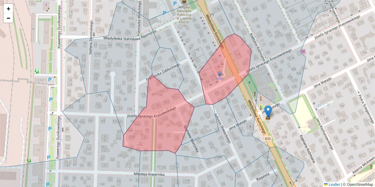 Szczegółowa mapa kodu pocztowego 20-463 z granicami, sąsiednimi kodami pocztowymi i urzędami pocztowymi