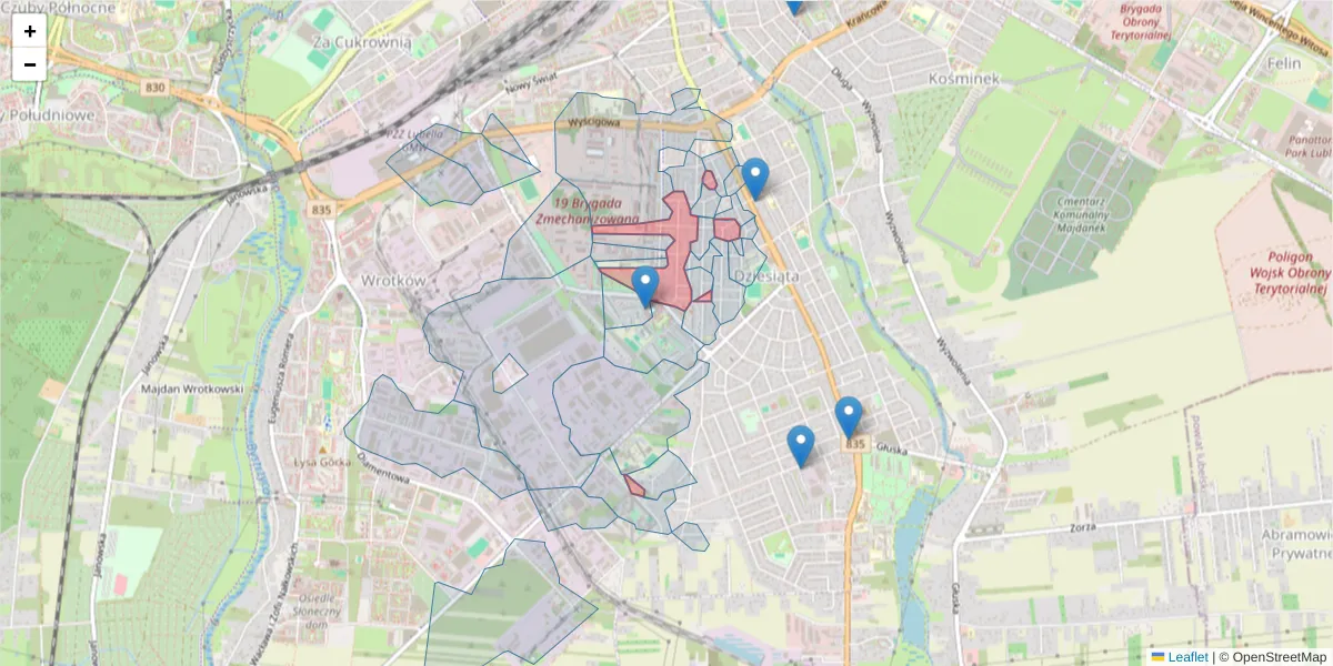 Szczegółowa mapa kodu pocztowego 20-465 z granicami, sąsiednimi kodami pocztowymi i urzędami pocztowymi