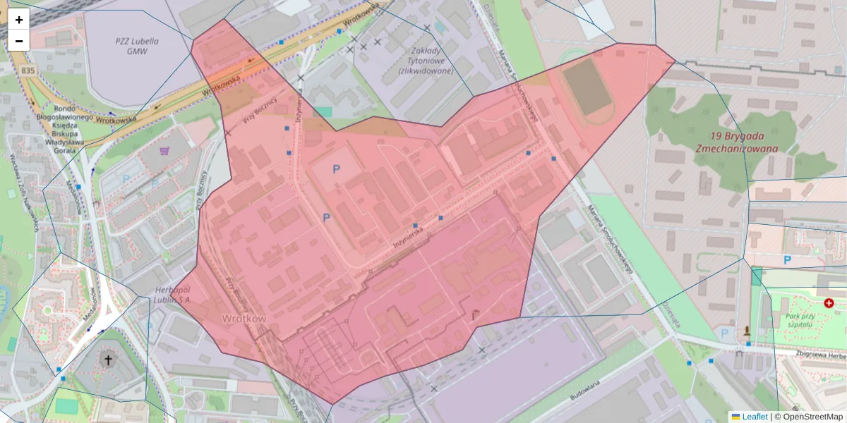 Szczegółowa mapa kodu pocztowego 20-484 z granicami, sąsiednimi kodami pocztowymi i urzędami pocztowymi