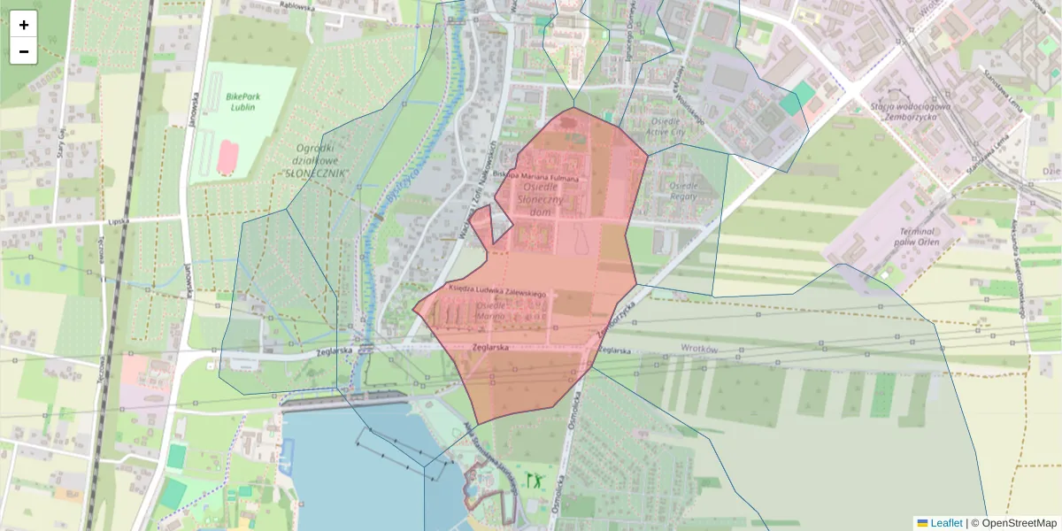 Szczegółowa mapa kodu pocztowego 20-492 z granicami, sąsiednimi kodami pocztowymi i urzędami pocztowymi
