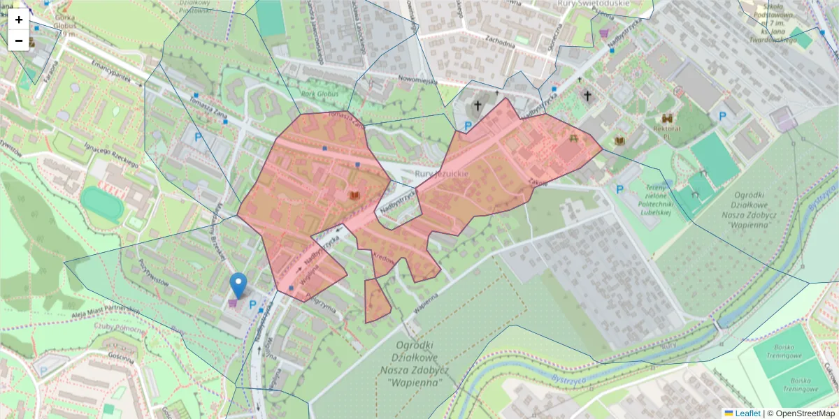 Szczegółowa mapa kodu pocztowego 20-501 z granicami, sąsiednimi kodami pocztowymi i urzędami pocztowymi