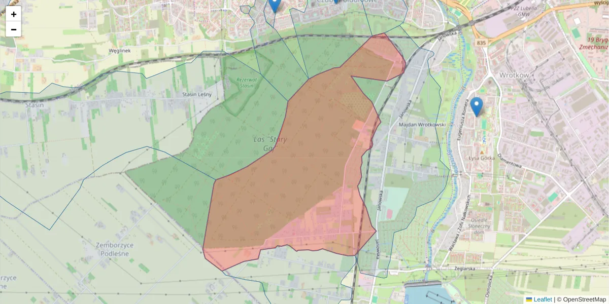 Szczegółowa mapa kodu pocztowego 20-510 z granicami, sąsiednimi kodami pocztowymi i urzędami pocztowymi
