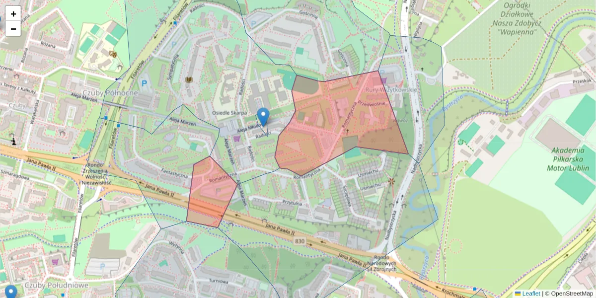 Szczegółowa mapa kodu pocztowego 20-533 z granicami, sąsiednimi kodami pocztowymi i urzędami pocztowymi