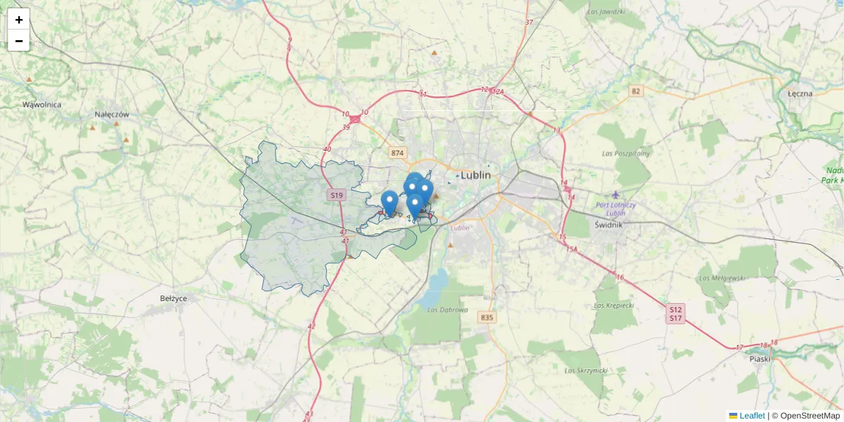 Szczegółowa mapa kodu pocztowego 20-535 z granicami, sąsiednimi kodami pocztowymi i urzędami pocztowymi