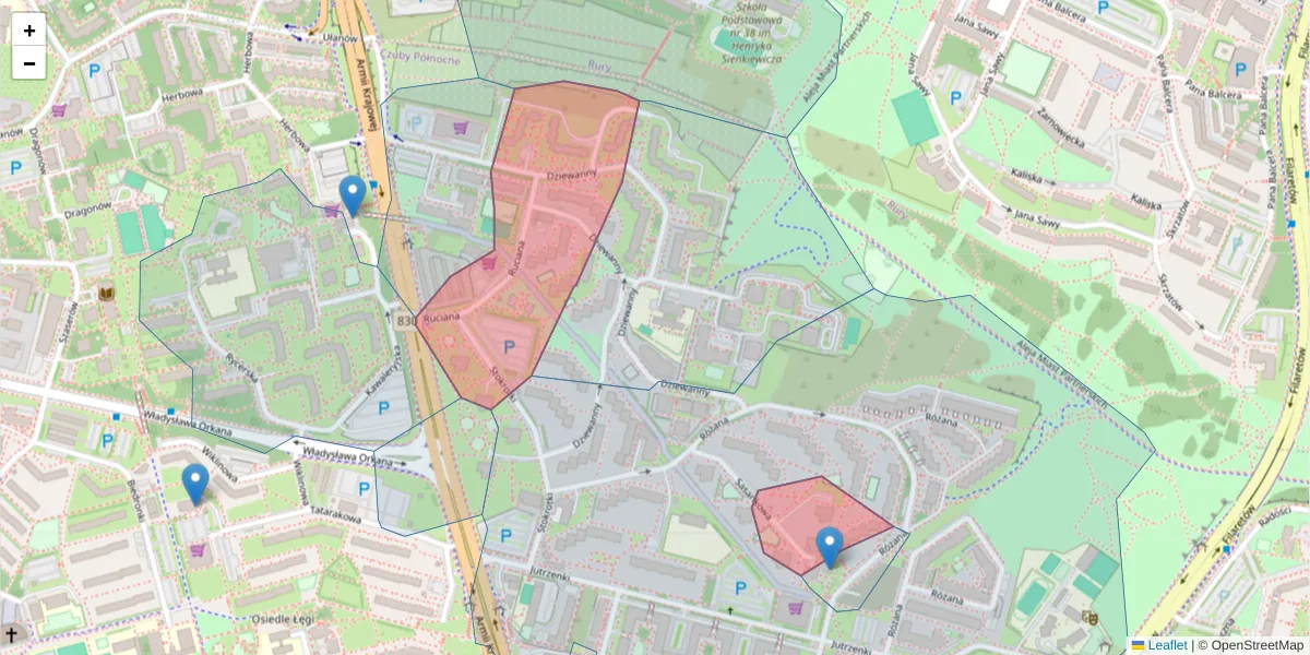 Szczegółowa mapa kodu pocztowego 20-537 z granicami, sąsiednimi kodami pocztowymi i urzędami pocztowymi