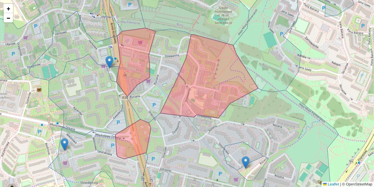 Szczegółowa mapa kodu pocztowego 20-539 z granicami, sąsiednimi kodami pocztowymi i urzędami pocztowymi