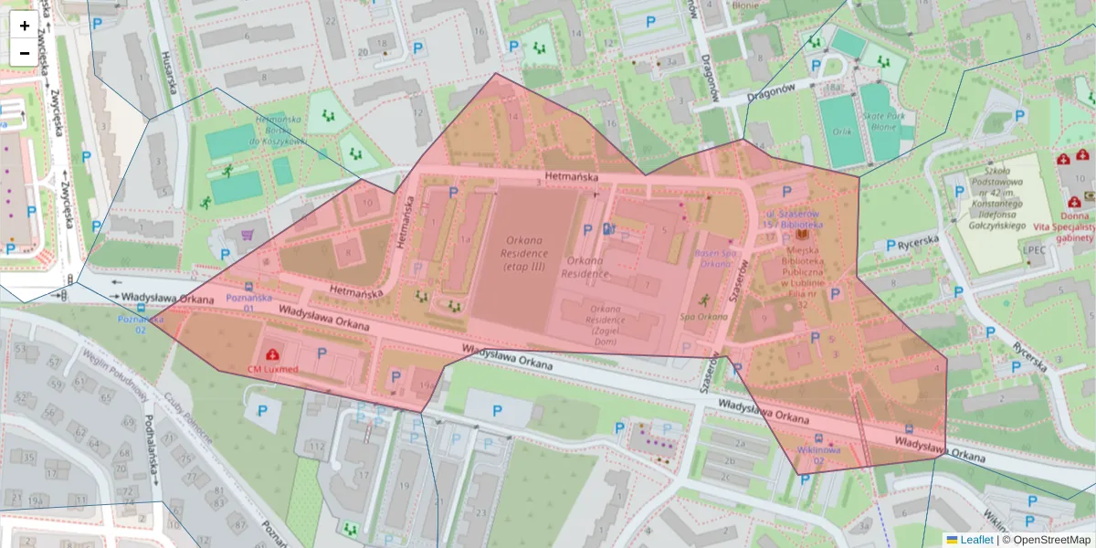 Szczegółowa mapa kodu pocztowego 20-553 z granicami, sąsiednimi kodami pocztowymi i urzędami pocztowymi