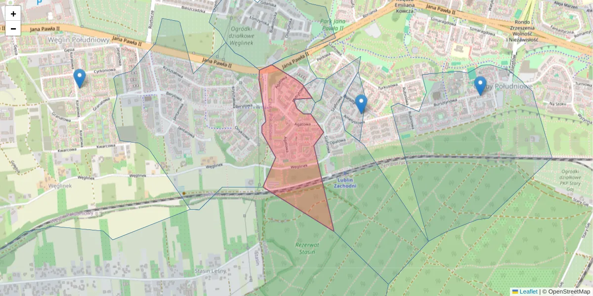 Szczegółowa mapa kodu pocztowego 20-571 z granicami, sąsiednimi kodami pocztowymi i urzędami pocztowymi