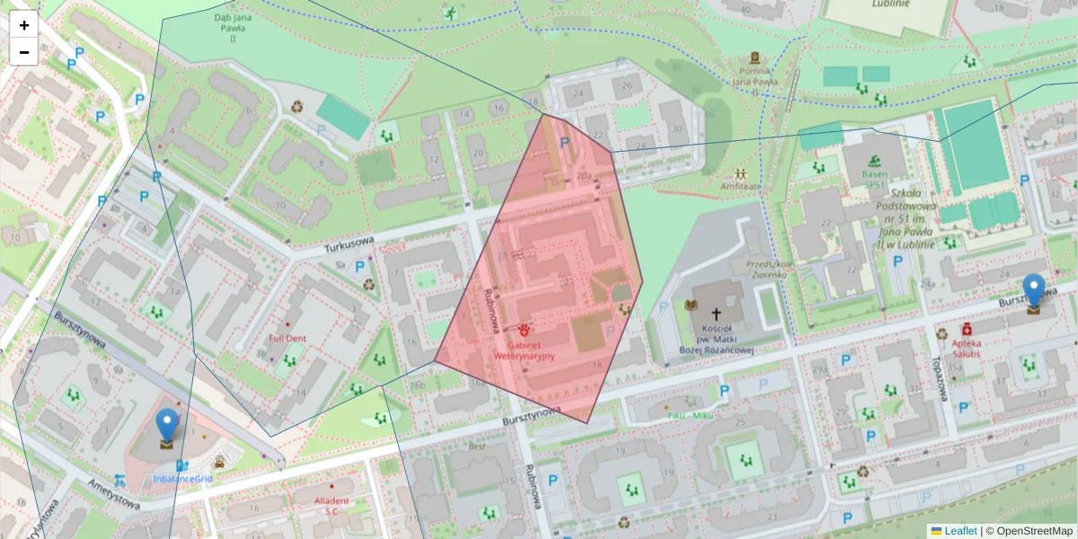 Szczegółowa mapa kodu pocztowego 20-575 z granicami, sąsiednimi kodami pocztowymi i urzędami pocztowymi