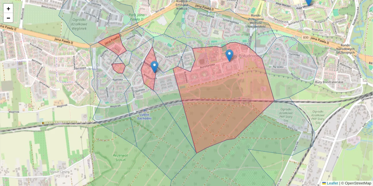 Szczegółowa mapa kodu pocztowego 20-576 z granicami, sąsiednimi kodami pocztowymi i urzędami pocztowymi