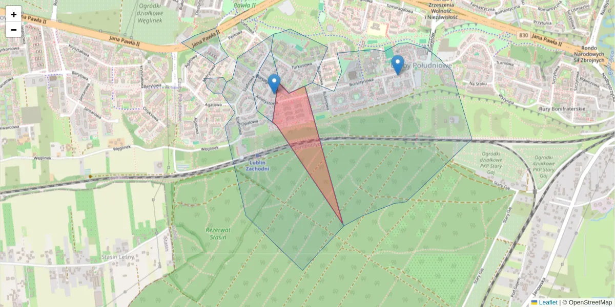 Szczegółowa mapa kodu pocztowego 20-577 z granicami, sąsiednimi kodami pocztowymi i urzędami pocztowymi