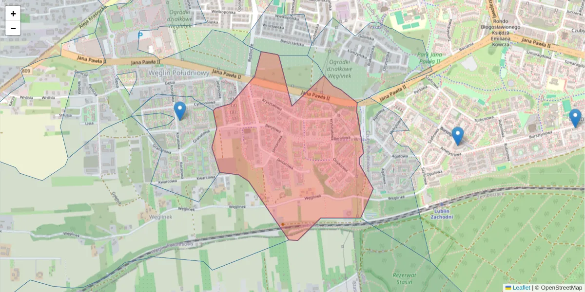 Szczegółowa mapa kodu pocztowego 20-582 z granicami, sąsiednimi kodami pocztowymi i urzędami pocztowymi