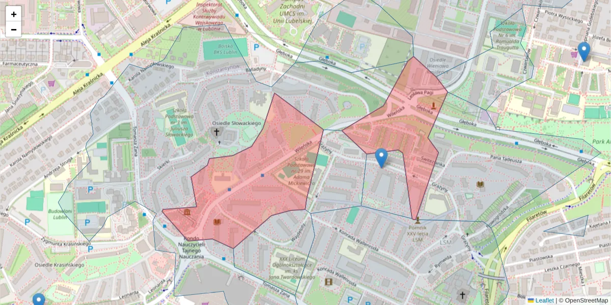 Szczegółowa mapa kodu pocztowego 20-603 z granicami, sąsiednimi kodami pocztowymi i urzędami pocztowymi