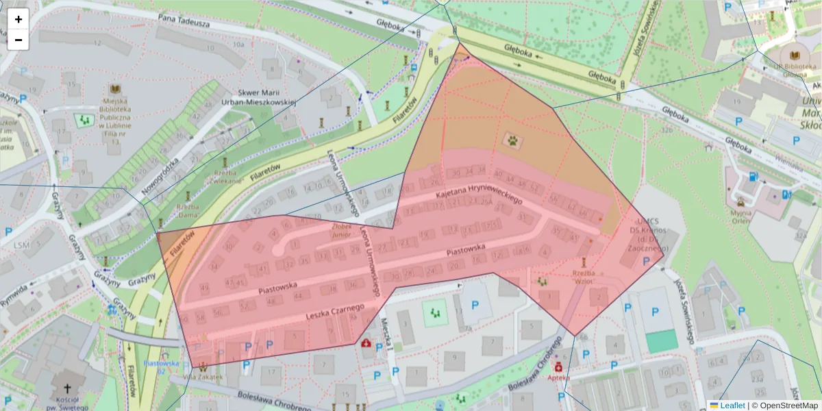 Szczegółowa mapa kodu pocztowego 20-610 z granicami, sąsiednimi kodami pocztowymi i urzędami pocztowymi