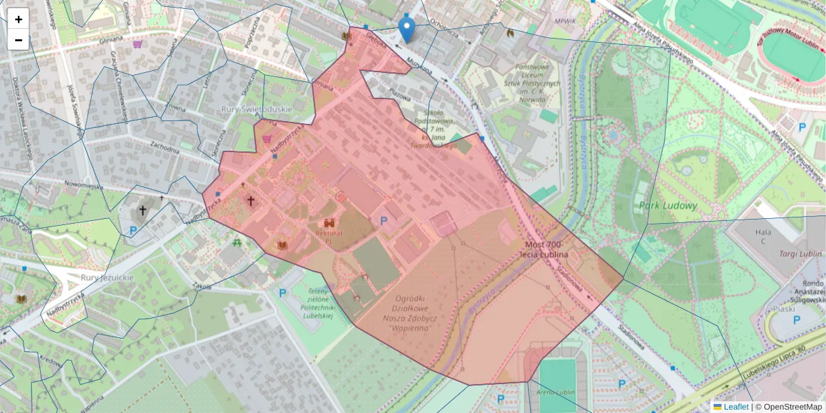Szczegółowa mapa kodu pocztowego 20-618 z granicami, sąsiednimi kodami pocztowymi i urzędami pocztowymi